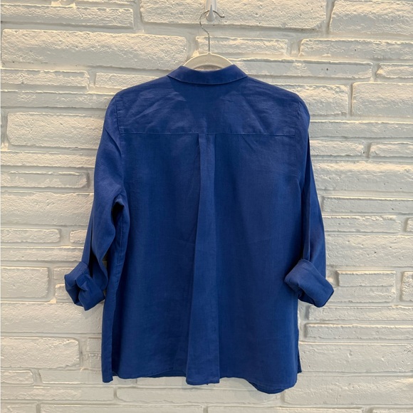 J. Jill Everyday Linen Button Down Indigo Blue- Medium - Picture 4 of 5